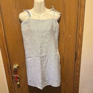Quince Striped Sleeveless summer Mini Dress small blue white